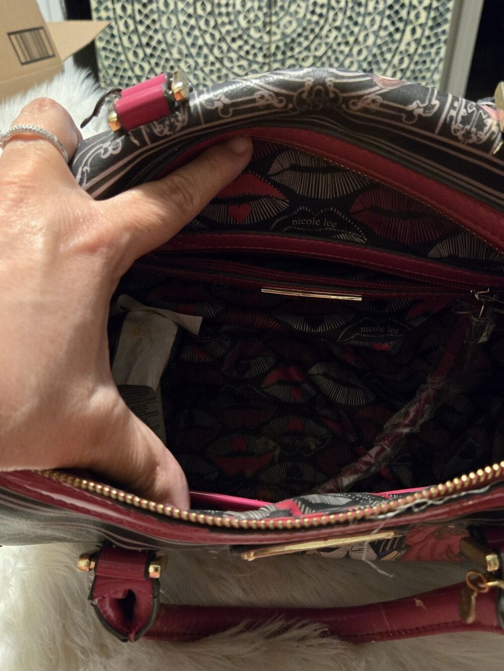 Nicole Lee Pink and Black Illustrated Fashion Satchel - Picture 3 of 7